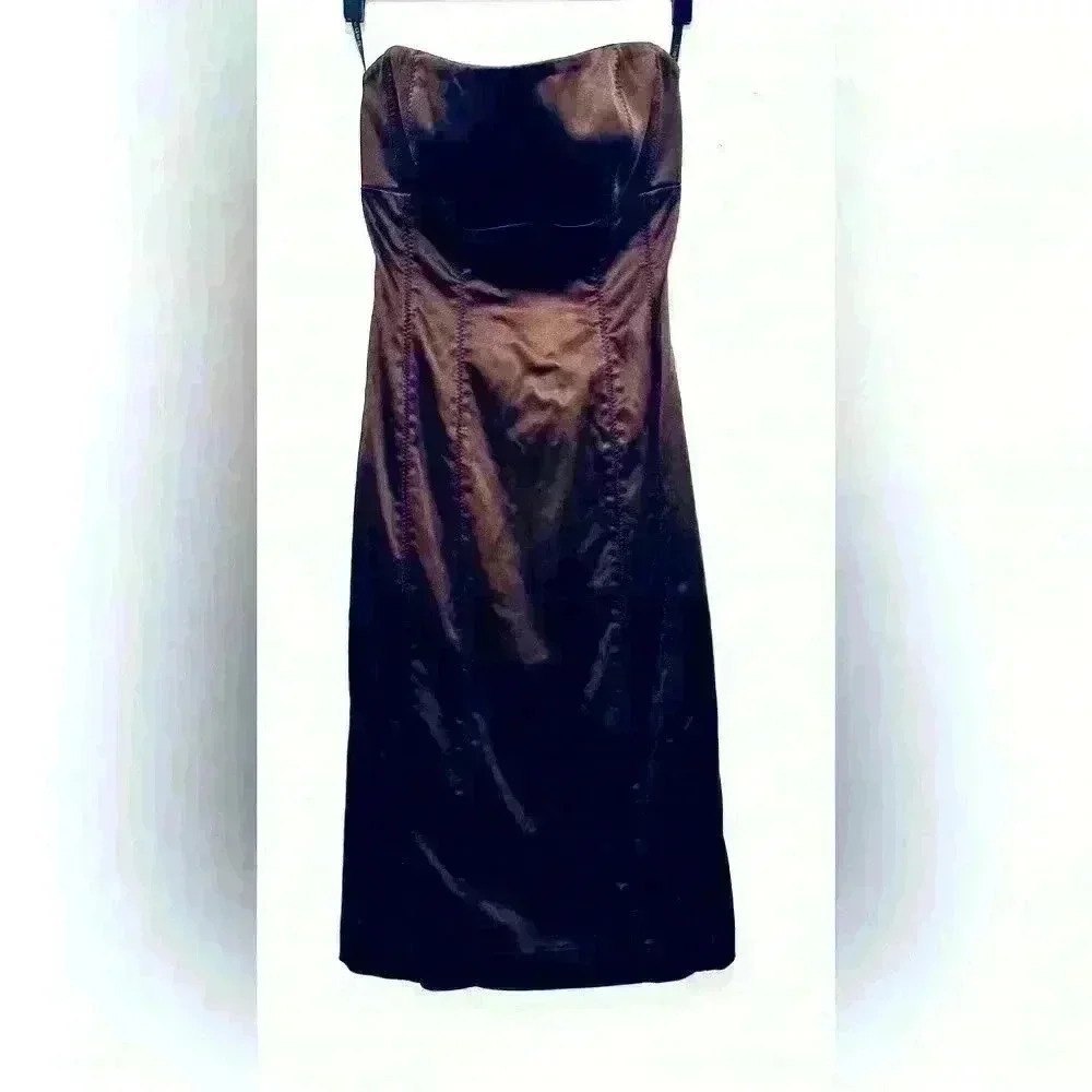Bebe Vintage Y2K Strapless Cocktail Dress, Chocolate Brown, Size Small